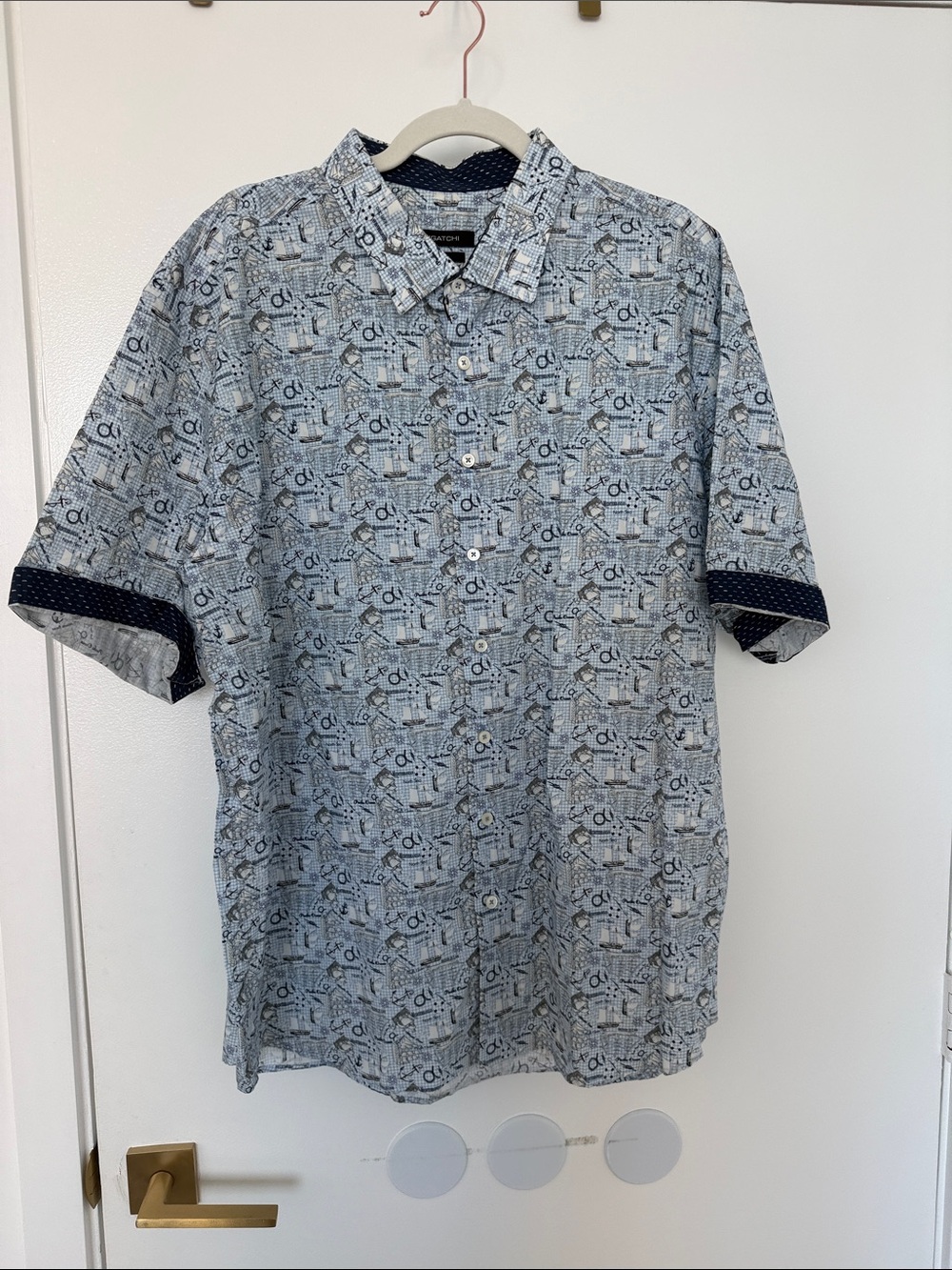 Bugatchi Light Blue Printed Short-Sleeve Button-Down Shirt